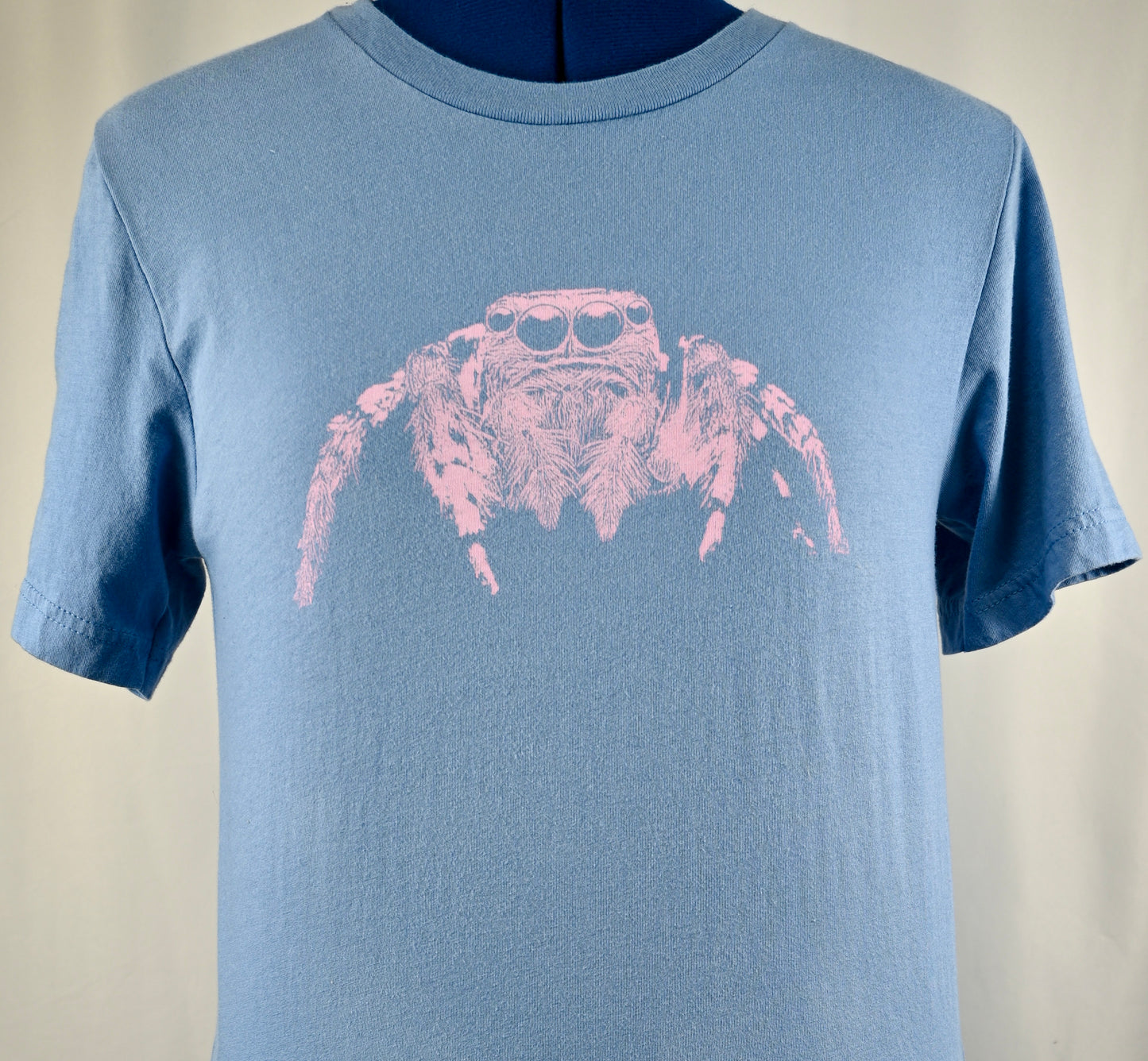 Pink Spider on Blue Tee